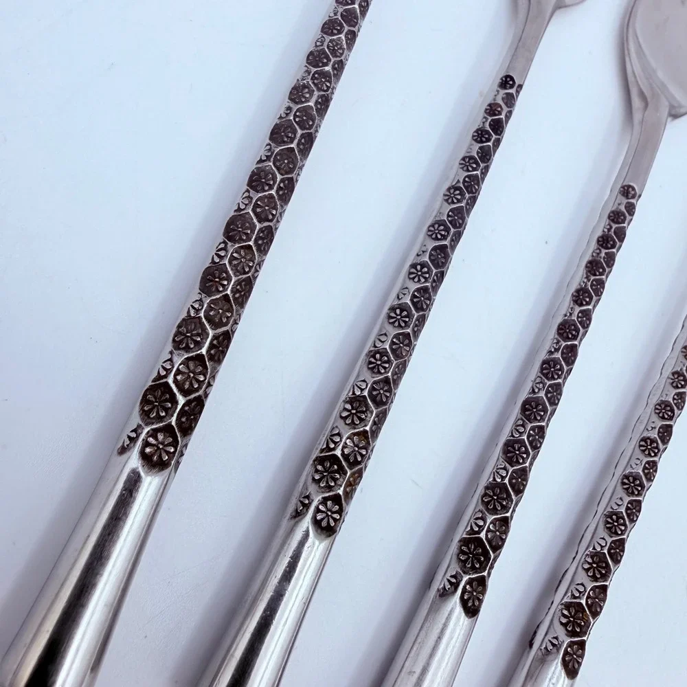 Stanley Roberts SRB116 Salad Forks Set of 4 Stainless Japan MCM Honeycomb Floral